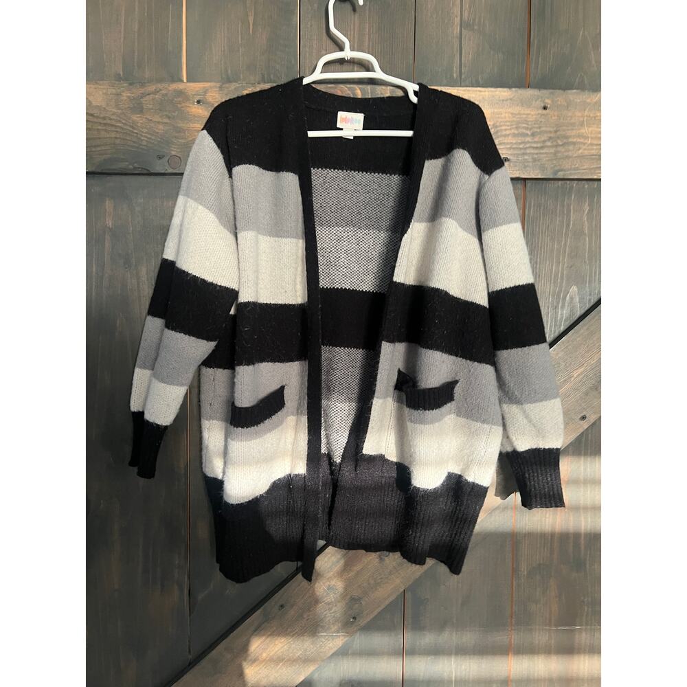 Lularoe Open Cardigan Sweater Womens Extra Large Black White Grey Striped